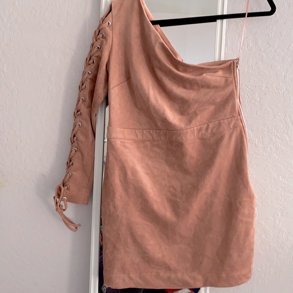 Endless Rose Womens Faux Suede A-Line Bodycon Dress - Pink - Large